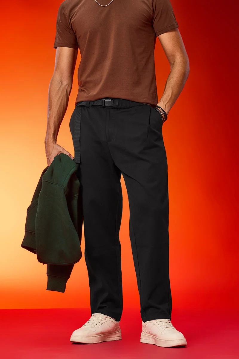 SNITCH Black Relaxed Fit Trousers